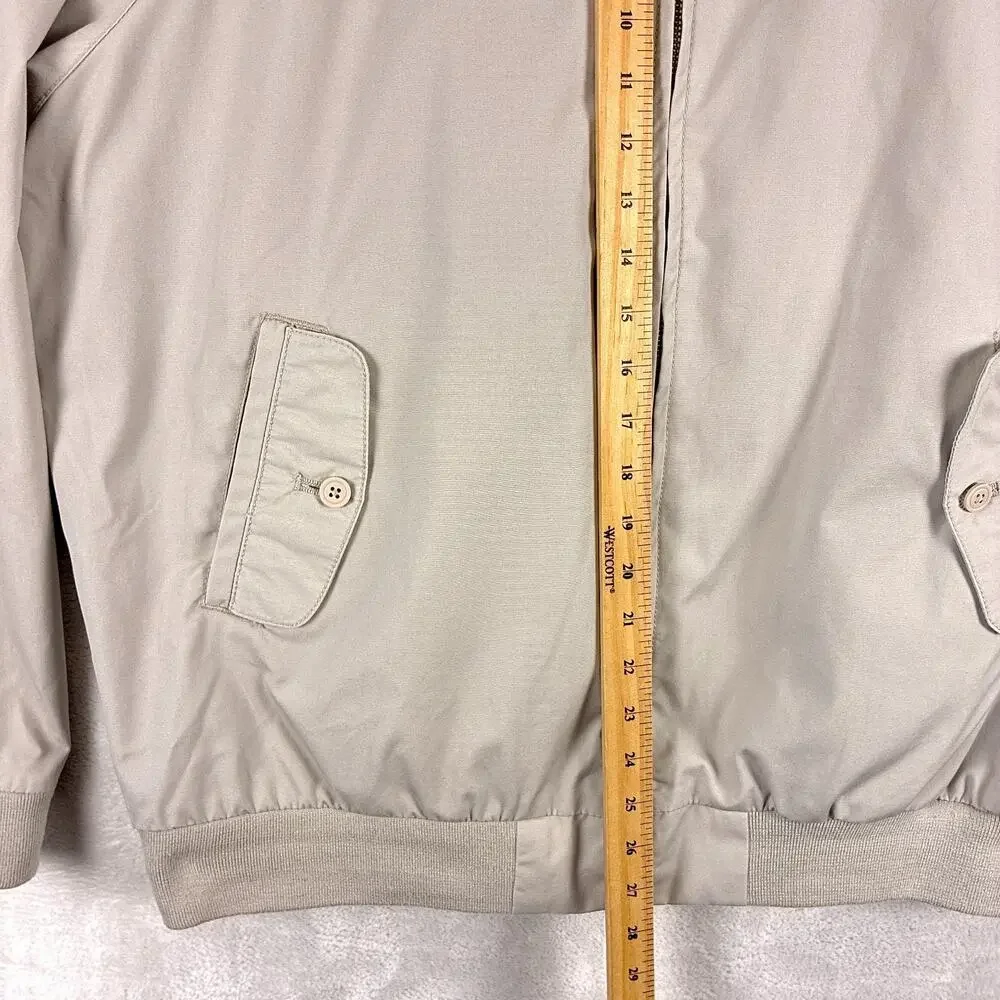 VTG Izod Harrington Jacket Mens L Beige Plaid Lined Embroidered Preppy 90s
